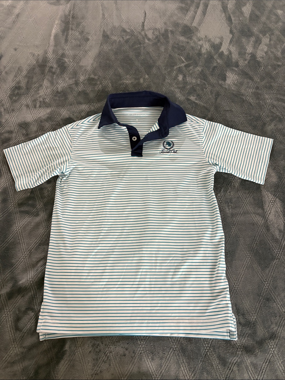 Boys Short-Sleeve Striped Polo in White and Navy